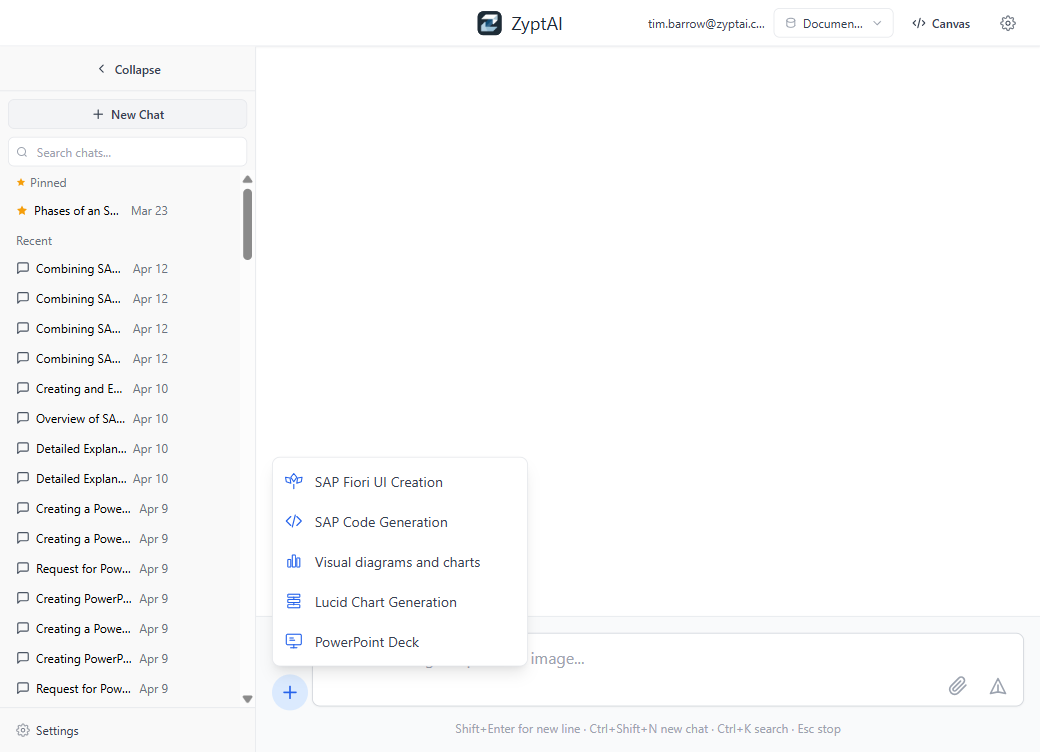 Tool menu for Fiori UI creation and diagrams inside ZyptAI-Project